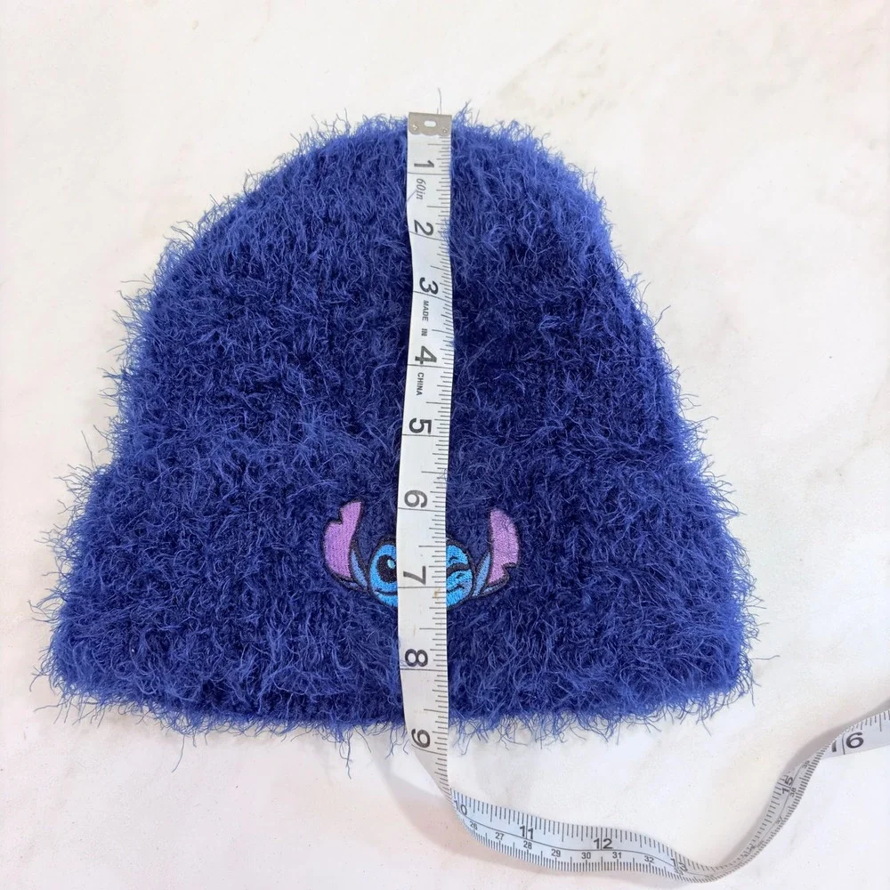 Y2K Gorpcore Beanie Fuzzy Eyelash Knit Disney Stitch Bioworld Women OS Blue